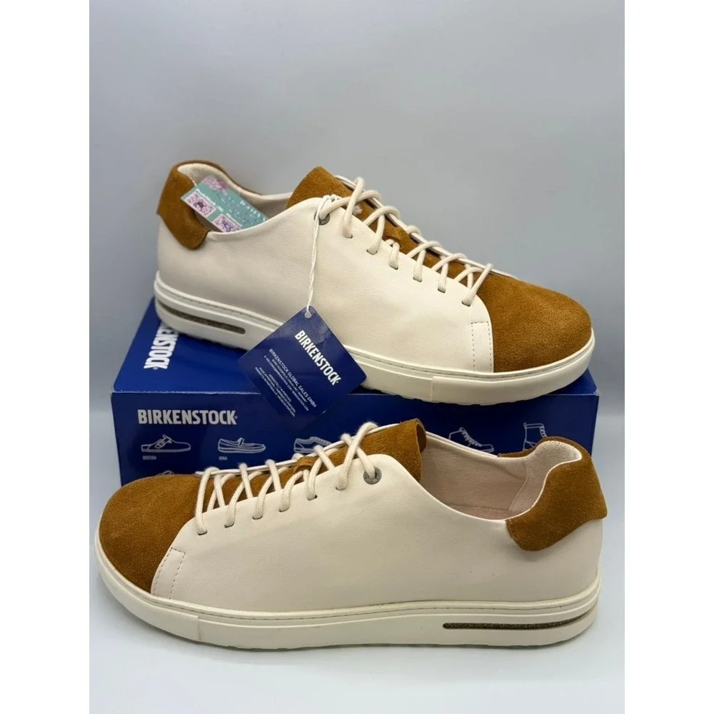 Birkenstock Bend Low Leather Suede Sneakers Eggshell Cognac Brown‎